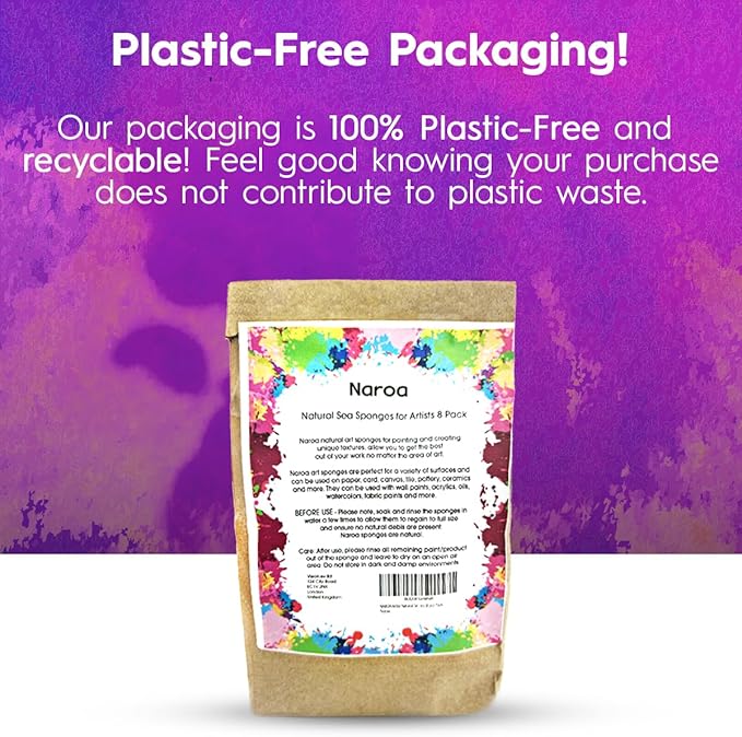 NAROA Artist Natural Sea Sponges for Painting 8 Pack | Unbleached Unique Art Tool Set | Suitable for Acrylic Watercolor, Marbling, Texturing, Pottery, Ceramics