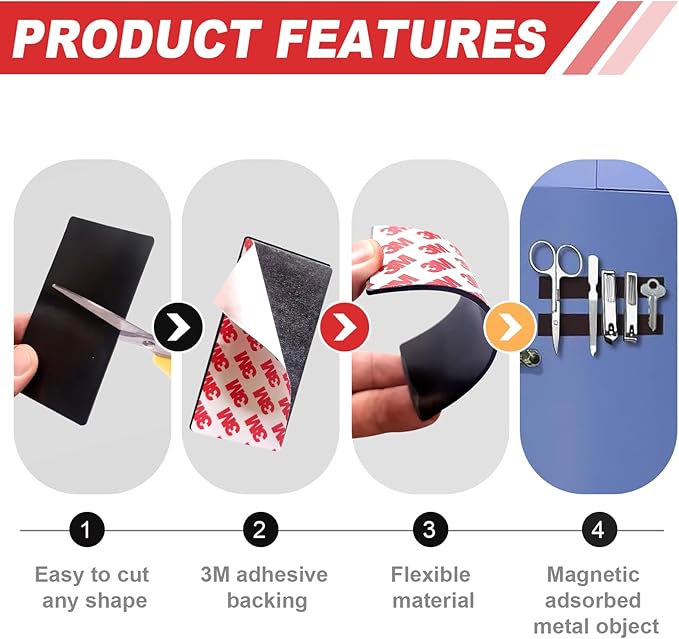 Thaibear Magnetic Strips with Adhesive Backing (20 Pack, 4" x 2") Strong Flexible Magnetic Tape for DIY, Crafts, Fridge - Sticky Magnet Tape Strip for Wall