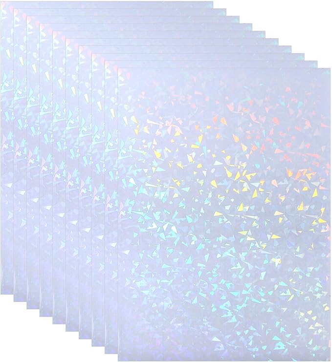 PATIKIL 11.7x8.3" Holographic Sticker Paper, 10Sheets A4 Polypropylene Self-Adhesive Transparent Waterproof Laminate Overlay Film for Photo Cards Scrapbook Decorations, Broken Glass