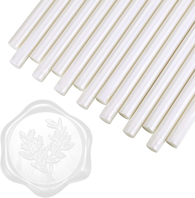 Yoption 15 Pieces Pearl White Glue Gun Sealing Wax Sticks for Wax Seal Stamp, Great for Wedding Invitations, Envelopes, Cards, Christmas Gift Ideas, Wine Packages