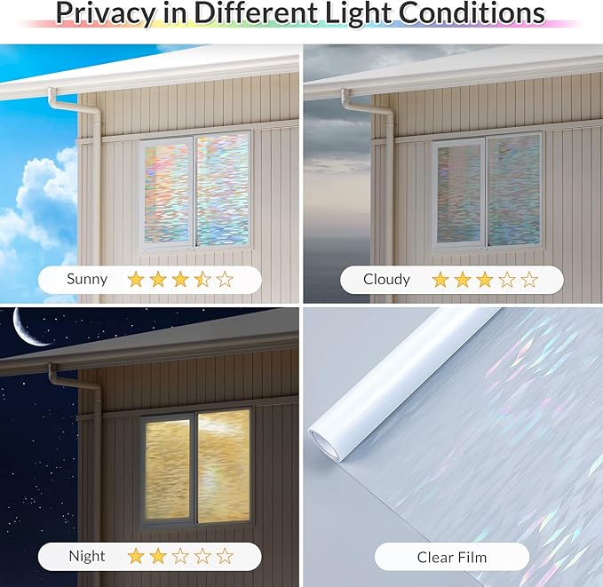 rabbitgoo Window Privacy Film with Installation Tools, Stained Glass Window Film Rainbow Prism Decorative Glass Clings for Home Decor, Static Cling Covering Sun Blocking, 35.4" x 78.7"