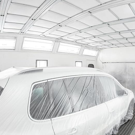 HARFINGTON 3 Rolls Pre-Taped Masking Film 106.3" x65.6ft Double Adhesive Tape and Drape Painters Plastic Drop Cloth Film with Tape Plastic Sheeting for Automotive Painting Covering