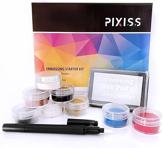 Embossing Kit, Powder, Clear Embossing Pen, Embossing Ink Pad, 8X 10ml Embossing Powders for Use with Embossing Heat Tool for Crafts