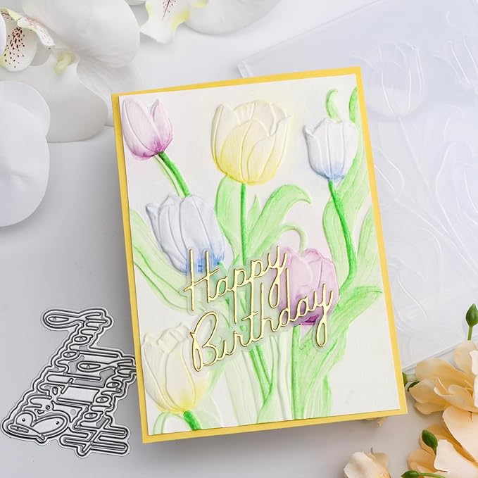 BAOFALI 3D Flowers Theme Plastic Embossing Folders Tulip for DIY Scrapbooking Photo Album Card Paper Craft Decoration for Card Making,Embossing Template Paper Card Embossing Stencil