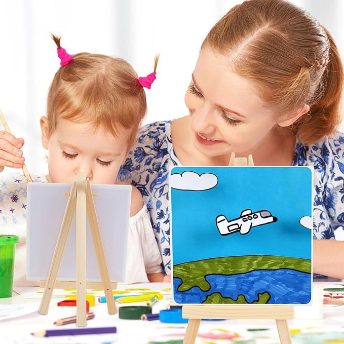 60 Pcs 5 Inch Mini Wood Display Easel, Small Wooden Easel Stand Art Craft Painting Triangle Stand Canvas Holder for Card Artist Photos Tabletop