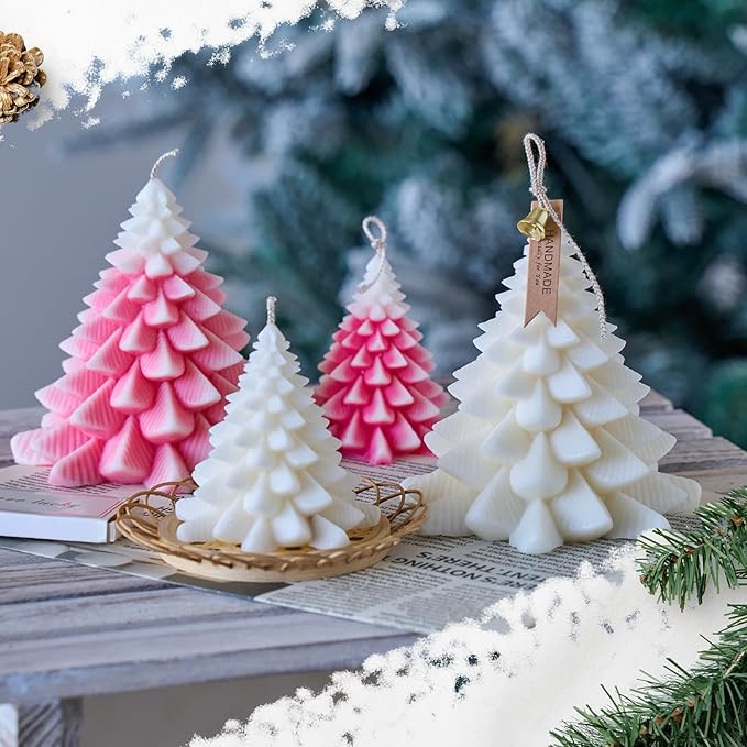 KDW Soy Wax Beads for Candle Making Christmas Tree Silicone Mold Large+Small 3D Candle Molds and Pine Cone Silicone Mould Accessories Set Christmas Gift for Friends and Family