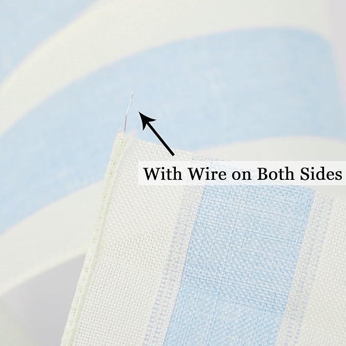 MEEDEE Blue and White Stripe Ribbon Wired Ribbon 2.5 Inch Light Blue Burlap Ribbon with Ivory Stripe Edge Wreath Supplies, Baby Shower Decorations, Crafts Bow Making (10 Yards)