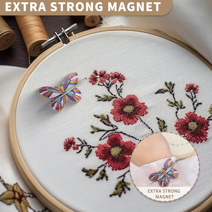 Needle Minder Magnet, Magnetic Needle Minder, Needle Minders Magnetic Cross Stitch Accessories, Magnetic Needle Holder, Life Tree, Butterfly, Cats, Owl, Heart (Butterfly)