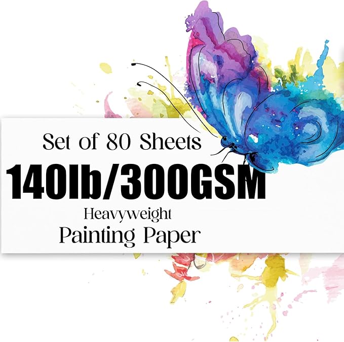 Watercolor Paper 8.5x11 inches 80 Sheets,Heavyweight Artist Paper 140lb/300GSM Cold Press Natural Cotton Paper for Students Artists Watercolor Drawing