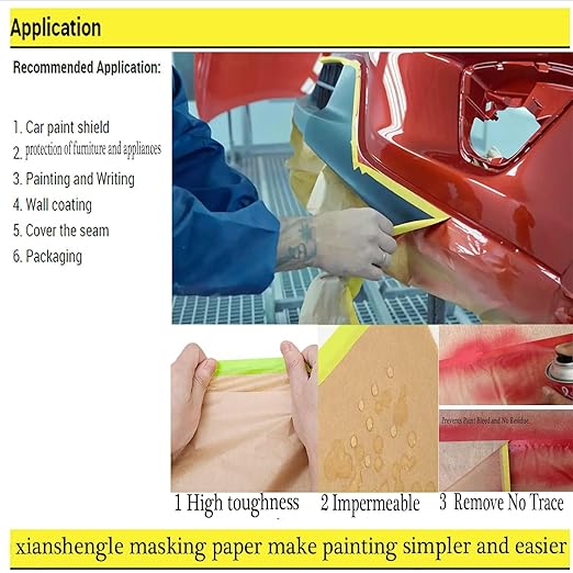 Masking Paper, Paint Masking Paper with Adhesive,20 Inch x 50 Feet Painters Paper Roll, Tape and Drape Painters Paper, for Auto Body Masking, Wall Covering and Paint Masking (2Rolls)