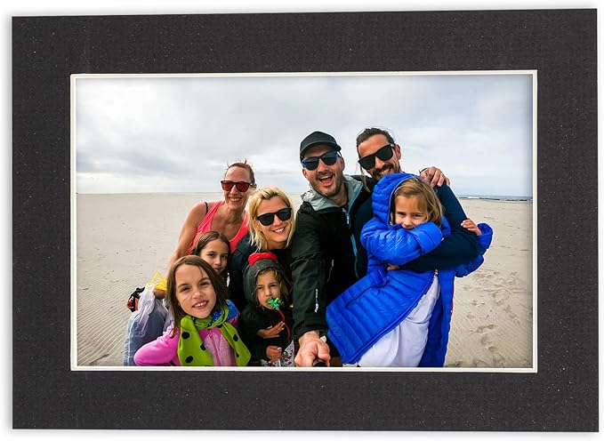 8x10 Mat Bevel Cut for 5.5x8.5 Photos - Acid Free Textured Black Precut Matboard - For Pictures, Photos, Framing - 4-ply Thickness