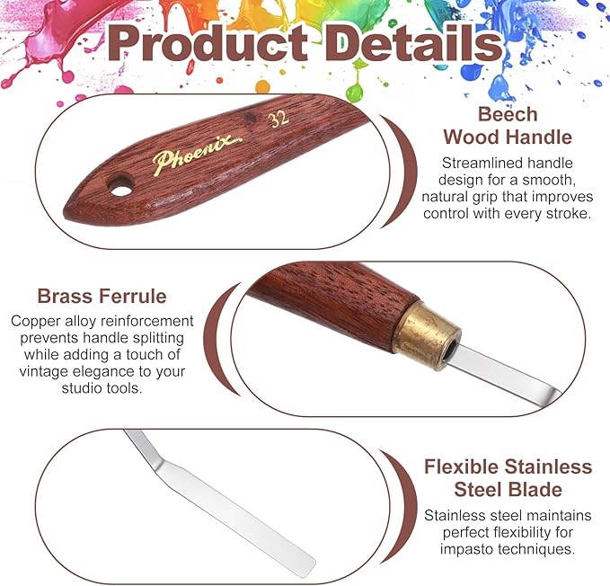 MECCANIXITY Pack of 1 Palette Knife No.32, 8.3" Long Palette Knives with Stainless Steel Flexible Spatula Pallet Knife and Wood Handle for Scraping, Mixing, Oil Acrylic Painting Canvas