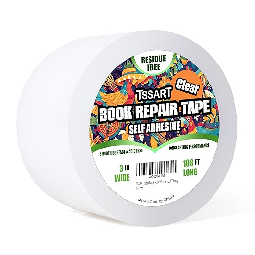 Clear Book Repair Tape - Self Adhesive Stretchable Tape, Essential Repair Tape for Reinforcing, Protecting, and Mending Books - 3 Inch Wide x 108 FT Long