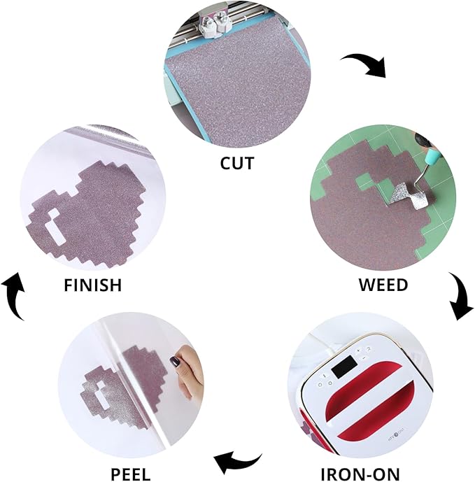 HTVRONT Silver Glitter HTV Heat Transfer Vinyl Roll - 10" x 8ft Glitter HTV Vinyl for Shirts, Glitter Iron on Vinyl for All Cutting Machine - Easy to Cut & Weed & Transfer (Rainbow Silver Glitter)