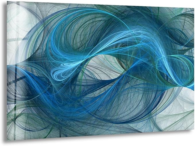 My Photostation.com 60WX40H'' Blue Energy Abstract Wall Art – Fluid Motion Glass PrintTempered Glass Printing Wall Decor Large Wall Art Wall Hangings