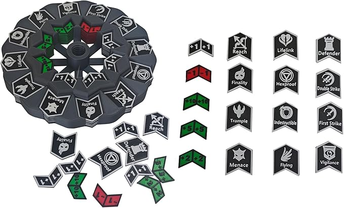 MTG Abilities Keywords Counter Wheel, Black Token Tracker 7.5 inch Diameter,123-Piece Keyword and Life Counter Bulk Tokens MTG, TCG, Cards Gaming Accessories
