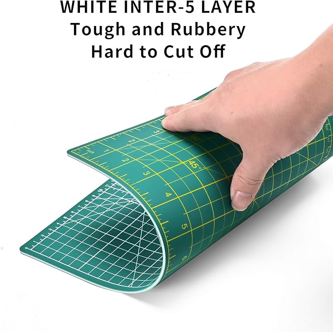 ArtAt Self Healing Cutting Mat: 9"x12" Non-Slip PVC Double Sided 5-Ply A4 Art Craft Rotating Mat, Rotary Cutting Mat for Quilting, Sewing Crafts Hobby Fabric Precision Scrapbooking Project Green