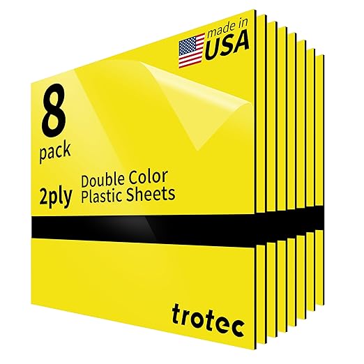 Trotec TroLase | 12"x12"x1/16", 8 Pcs | Yellow/Black | 2 Ply | Modified Acrylic | Laser Engraving Double Color Plastic Sheet | Engraving Blanks for Laser, Saw, Guillotine | Made in USA