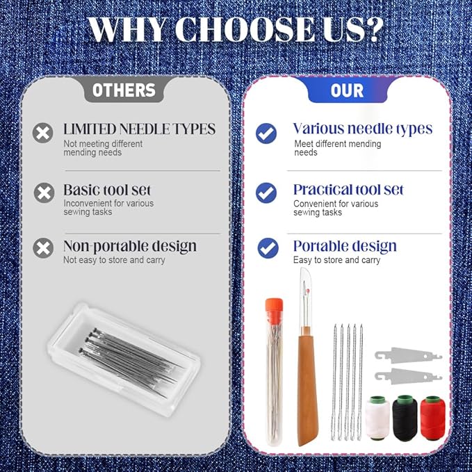 37PCS Sewing Tool Set, 2025 New Sewing Kit, Multi-Purpose Needle and Thread Kit for Leather Sewing DIY Handmade Craft Set, Large-Eye Stitching Needles Sewing Repair Kit for Beginners, Older (2 Set)