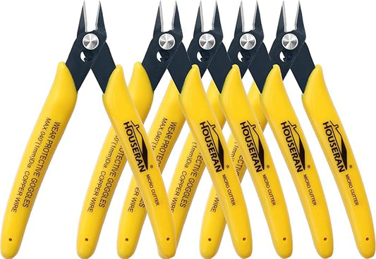 Flush Cutters, 5 Pack, 5 Inch Micro Flush Cut Pliers with Spring, Side Cut Nippers, Mini Wire Cutters Model Nippers Flush Cutters for Jewelry Making, Plastic Models, Zip Ties, Electronics