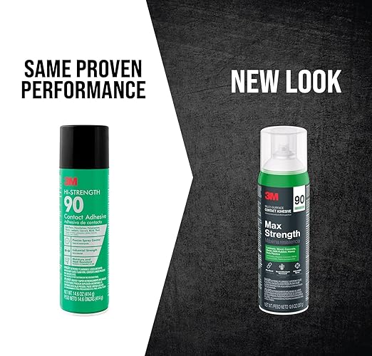 3M Max Strength 90 Contact Adhesive Spray, 12.6 oz (Pack of 6) – Low VOC Heavy Duty Glue with Adjustable Nozzle, Heat & Water Resistant Bond for Metal, Wood, Plastic, Laminate, Concrete