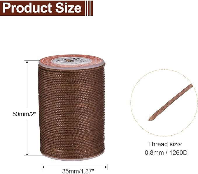uxcell Round Leather Sewing Waxed Thread, 55m / 60 Yards Wax Polyester String, 0.8mm Waxed Stitching Cord for Leather Crafts, Bookbinding, Bracelets Braided, Dark Brown