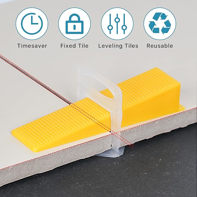 Tile Leveling System with Tile Plier 600Pcs Piece Tile Spacers Clips 200Pcs Piece Reusable Wedges and 1 Rubber Mallet Tile Tools Set for Stone Installation (1/16"(1.5 mm)