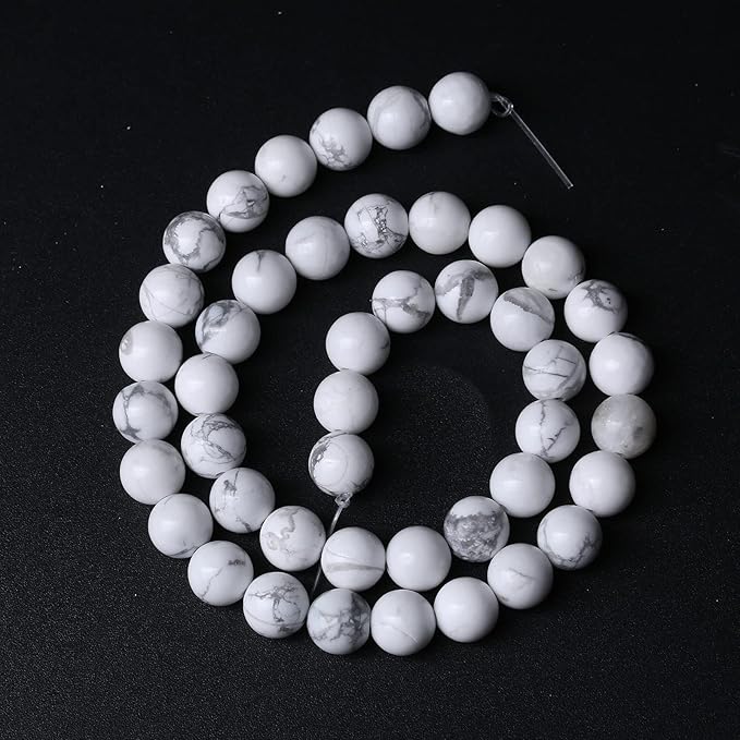 45pcs 8mm AAA Natural Stone Beads White Howlite Turquoises Round Loose Beads for Jewelry Making DIY Bracelet (White Howlite Turquoises, 8mm)