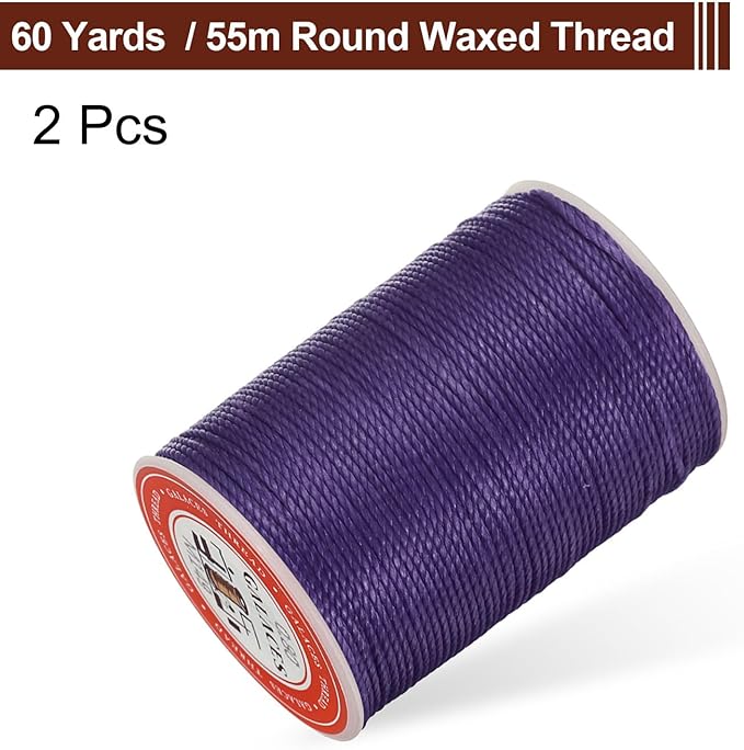 uxcell Round Leather Sewing Waxed Thread, 55m / 60 Yards Polyester Wax String, 0.80mm Wax Stitching Cord for Leather Crafts, Bookbinding, Bracelets Braided, Dark Purple, 2pcs