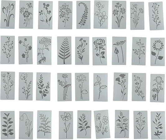36 Pieces Flower Stencils for Painting on Walls,Reusable Floral Stencils,DIY Craft Drawing Templates Set for Wall Paper Canvas Home Decor