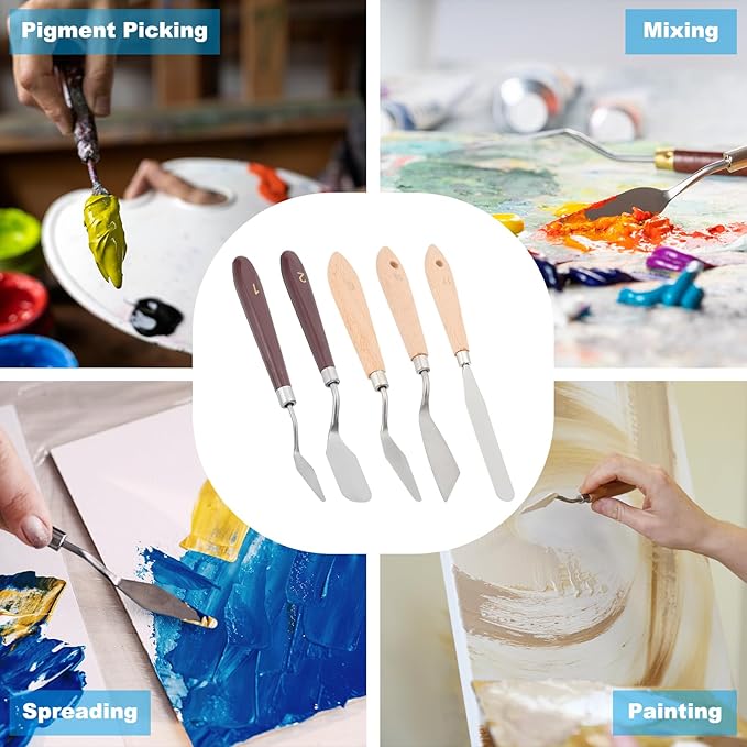 PATIKIL Art Spatula, No.13 22mm Stainless Steel Flexible Palette Knife Painting Knife Painting Spatula Oil Painting Mixing Scraper with Wood Handle for Canvas Acrylic Painting, Brown