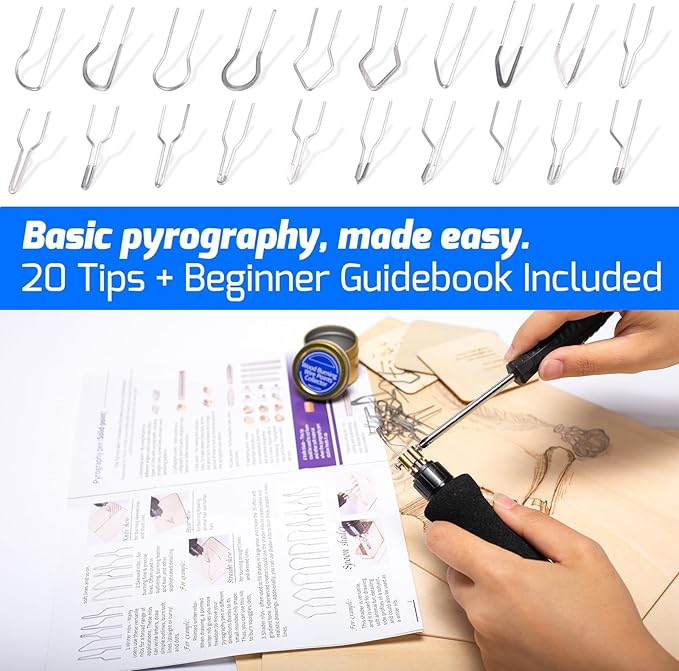 WEP 939D-V Wood Burning Kit 250-750℃/482-1382℉Adjustable Wood Burning Tool with Detachable Pen, 20 Wood burner Tips, WoodBurning Pen Holder Suitable for Pyrography, Leather Burning Kit