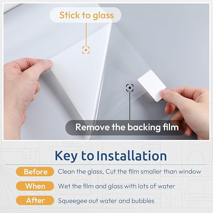 rabbitgoo Window Privacy Film, Non-Adhesive Frosted Glass Window Film for Bathroom, Static Cling Heat Blocking Stickers for Home Indoor Opaque Frosting Coverings House Tint, Matte White 11.8"x 78.7"