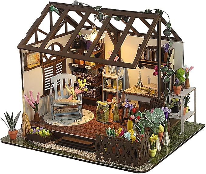 This DIY Miniature Building Set Helps You Create Your own Cozy Greenhouse with All The Furniture Included. It's Suitable for Adults and Teenagers and Makes a Great Gift for Halloween and Christmas.