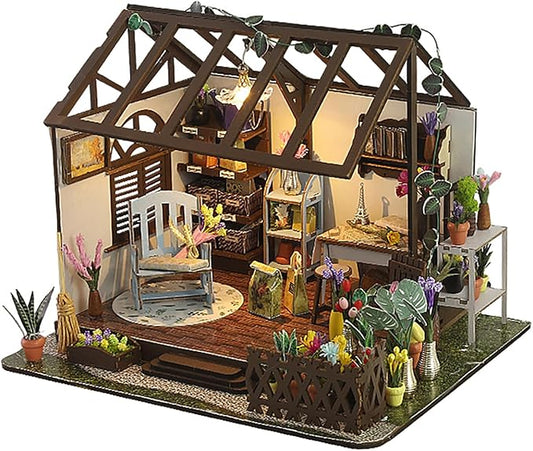 This DIY Miniature Building Set Helps You Create Your own Cozy Greenhouse with All The Furniture Included. It's Suitable for Adults and Teenagers and Makes a Great Gift for Halloween and Christmas.