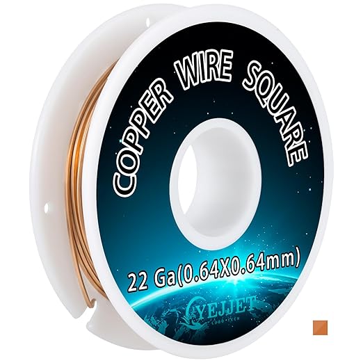 Copper Wire Square 22 Gauge - 0.64mm Dead Soft Jewelry Wire, 30 Feet - Pure Copper Craft Wire for Jewelry Making, Wrapping, Beading, DIY Projects