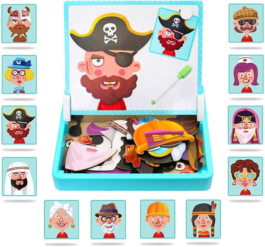 Magnetic Puzzles Face Dress Up Travel Game Double Side Preschool Educational Learning Toy for Kids