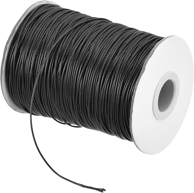 MECCANIXITY Waxed Cord 1mm Waxed Polyester Cord 175 Yard Wax String for Bracelet Making,Necklaces, Beading,Jewelry Making and DIY Crafts(Black)