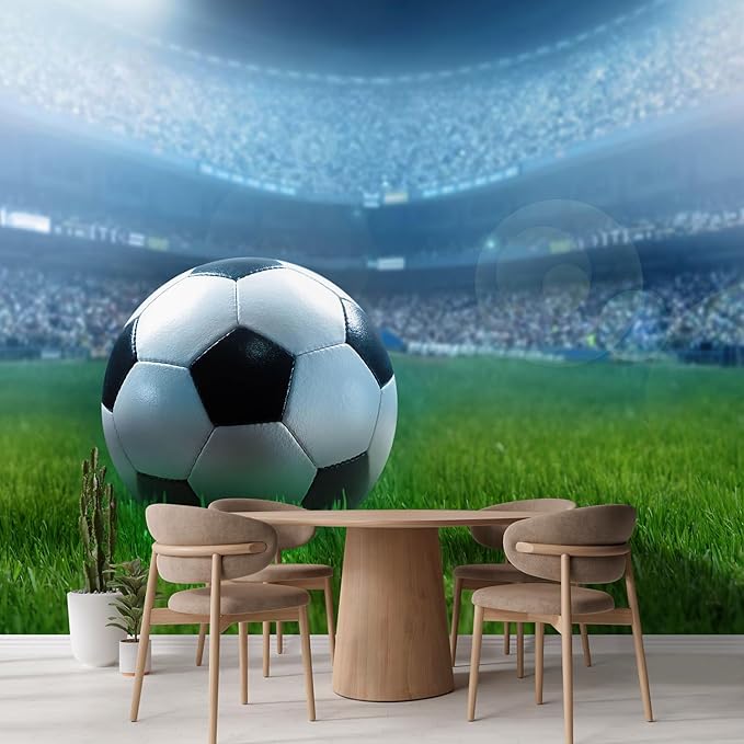 wall26 Close Up of a Football Ball on a Full Stadium Removable Wall Mural | Self-Adhesive Large Wallpaper - 132x144 inches