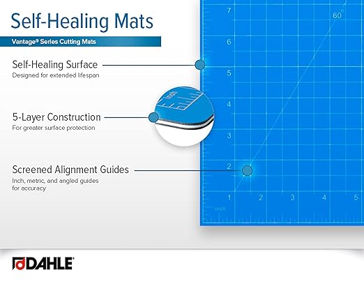 Dahle Vantage 10692 Premium Self-Healing Cutting Mat, 18"x24", 1/2" Grid, 5 Layers for Max Healing, Perfect for Crafts & Sewing, Blue