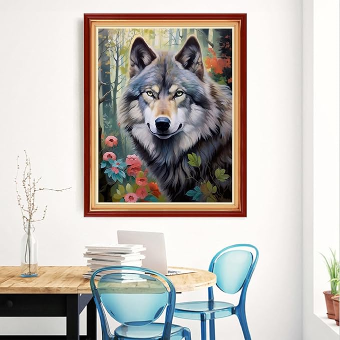 Magxvouy Cross Stitch Kits Stamped Full Range of Embroidery Kits,Cross Stitch Patterns Needlework Kits for Beginners 11CT Printed Kits&Wolf Forest 16x20 inch