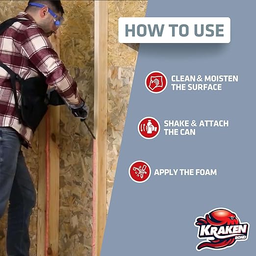 KRAKEN BOND Drywall & Panel Adhesive Foam - (1x24oz) Heavy-Duty, Fast-Curing Construction Adhesive for Concrete, Wood, and Heat Insulation Applications - 1 Pack