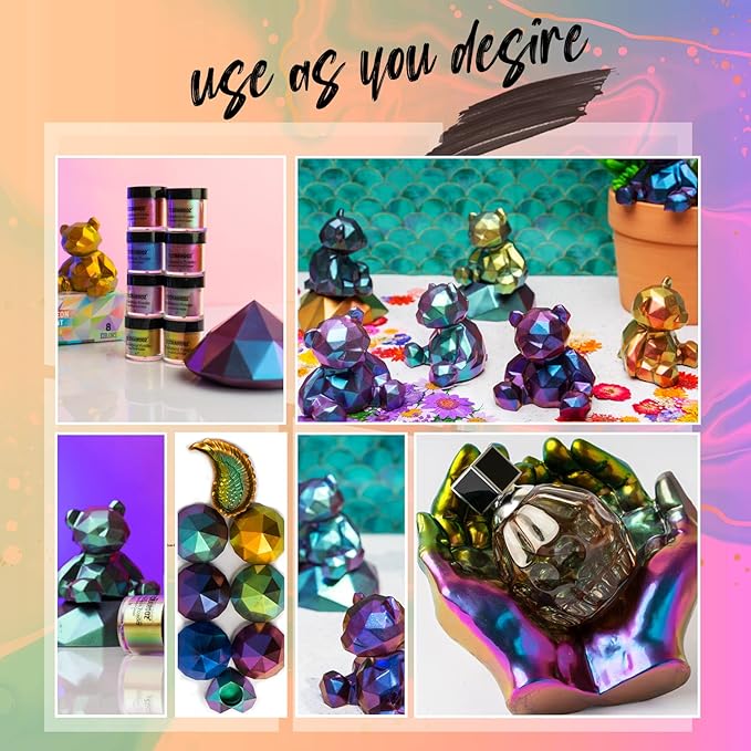 TECHAROOZ Chameleon Mica Powder (Brown-Red-Violet-Blue) - 40g Color Shift Mica Powder - Holographic Glitter for UV & Epoxy Resin Supplies, Eyeshadow, Acrylic Paint, Nail Decor and Slime