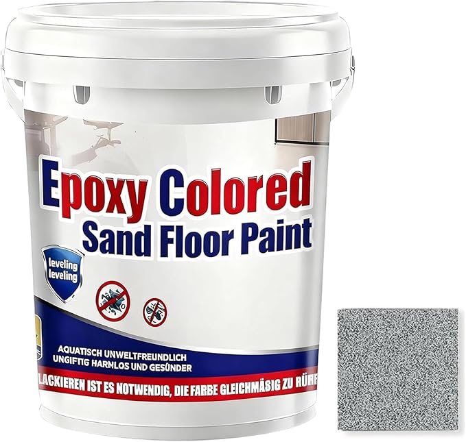 Epoxy Colored Sand Floor Paint, Epoxy Floor Paint for Concrete, High Gloss Marble Effect Coating, Waterproof Non-Slip Concrete Paints, Suitable for Indoor/Outdoor Use (Light Gray,160 oz/5 kg)