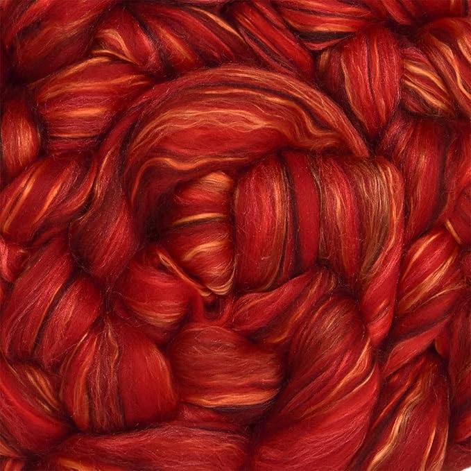 Merino Silk Luxe Tonal Designer Blend. Superfine Merino, Mulberry Silk, Tussah Silk. Top Roving for Spinning or Felting. Garnet Caress 1oz