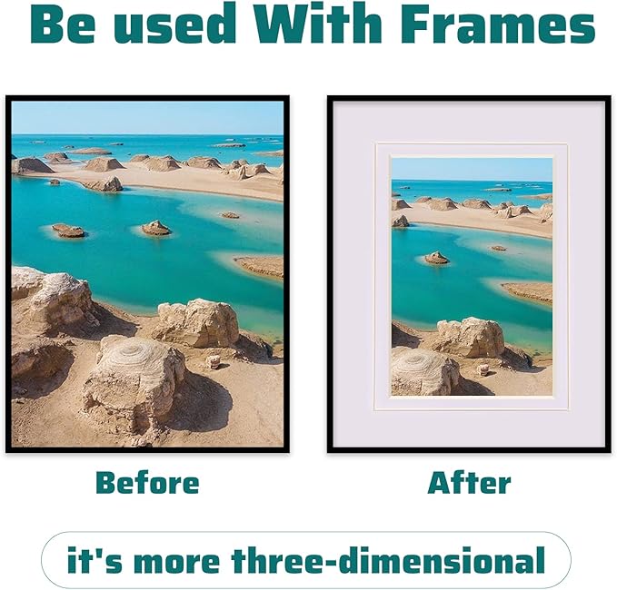 HOTUO 10 Pack Acid Free White Picture Frame Mats, Pre-Cut 8x10 Picture Mats with Ivory Core Bevel Cut for 5x7 Photo, Signature Friendly 4 Ply Thickness Photo Mat for Frames (White with V-Groove)