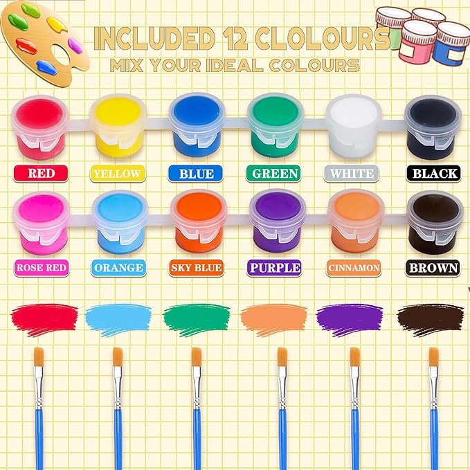 280 Pcs Mini Acrylic Paint Set for Kids, 12 Colors Washable Acrylic Paints Strip for Kids&Adults Craft Kit, with Mini Painting Container for Easter Eggs Art Craft Easter Gifts Party Birthday