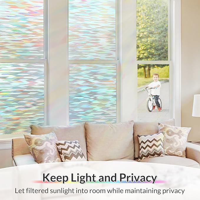 rabbitgoo Window Privacy Film with Installation Tools, Stained Glass Window Film Rainbow Prism Decorative Glass Clings for Home Decor, Static Cling Covering Sun Blocking, 35.4" x 78.7"