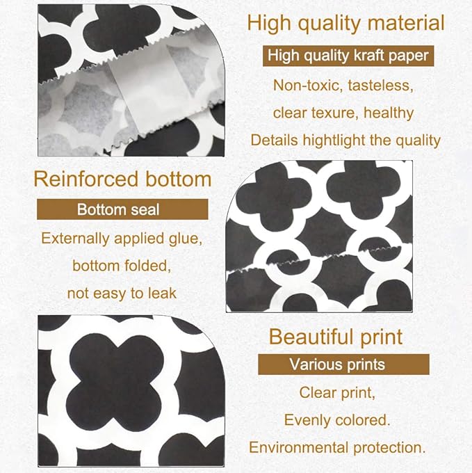 KEYYOOMY 100 Pcs Black Candy Buffet Bags - Small Polka Dot Paper Treat Bags for Wedding & Birthday Party (5 x 7 inch)