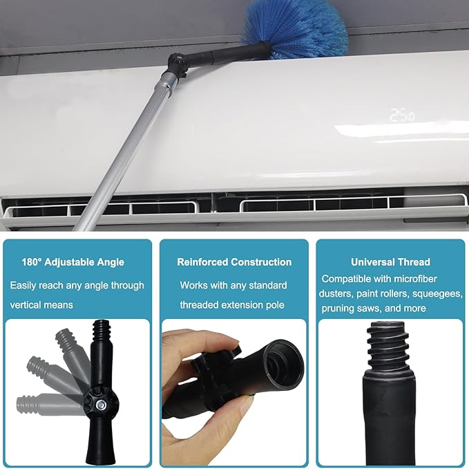 Rotatable Joint Angle Adaptor for Telescoping Extension Pole, Versatile for Window Cleaning, Gutter Cleaning, Light Bulb Changing, Painting Threaded Extension Pole -1 Pack